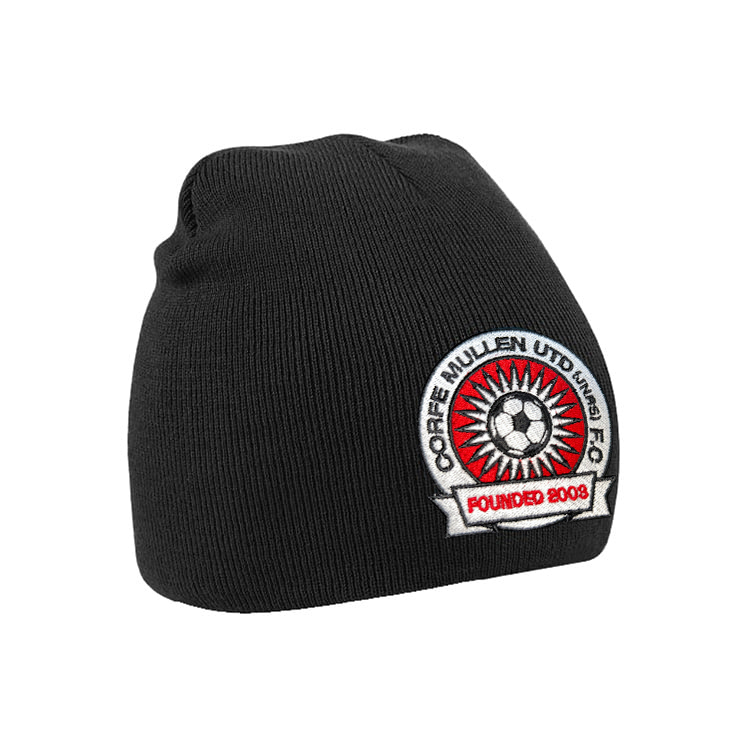 CORFE MULLEN UNITED JUNIORS FC Prestige Beanie Hat Inc. Embroidered Badge